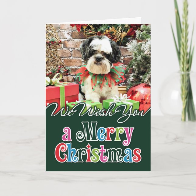 Cartão De Festividades Christmas - Lhasa Apso X - Parker (Frente)