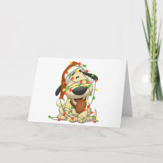 Cartão De Festividades Christmas Lights Funny Puppy Dog