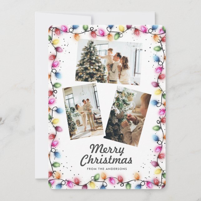 Cartão De Festividades Christmas Lights Snow Photo Collage (Frente)