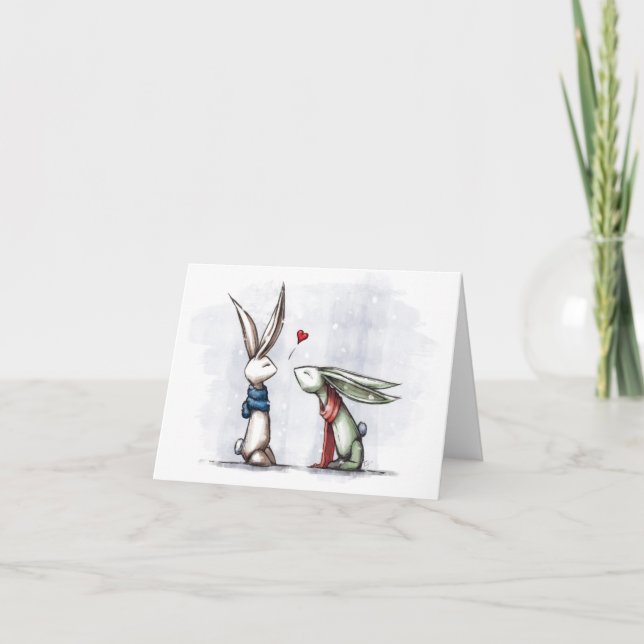 Cartão De Festividades Christmas Love Bunnies Holiday Card (Frente)