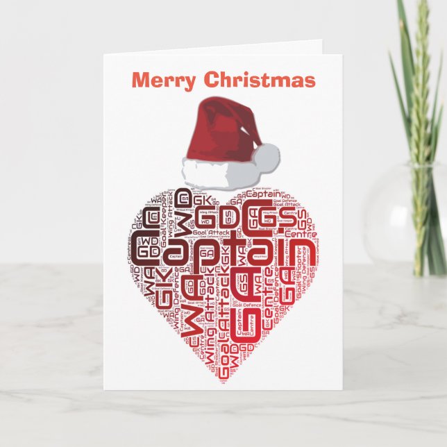 Cartão De Festividades Christmas Love Heart Netball Design (Frente)