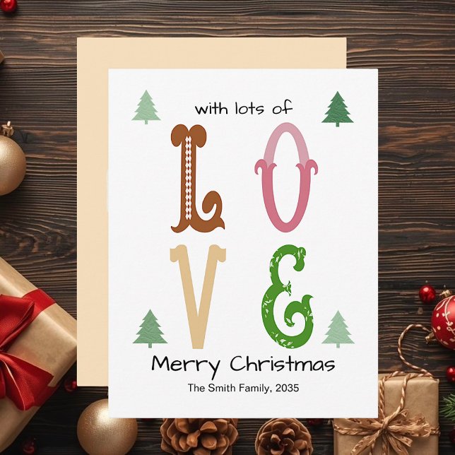 Cartão De Festividades Christmas Love Modern Typography Flat Holiday Card (Christmas Love Modern Typography Flat Holiday Card )