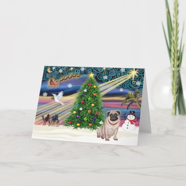 Cartão De Festividades Christmas Magic Pug (fawn) (Frente)