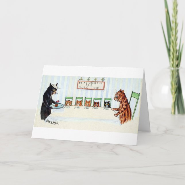 Cartão De Festividades Christmas meal, Louis Wain (Frente)