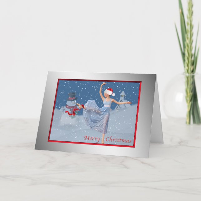 Cartão De Festividades Christmas, Merry, Ballerina in Snow, Card (Frente)