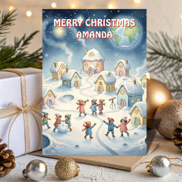 Cartão De Festividades Christmas Moon Village Kids Card