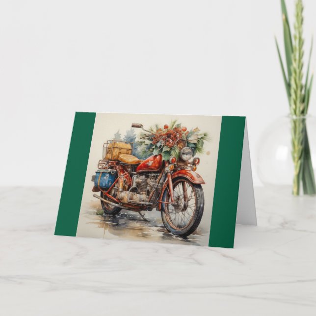Cartão De Festividades Christmas MotorcycleFolded Holiday Card (Frente)