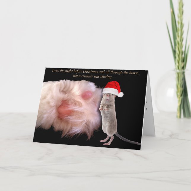 Cartão De Festividades Christmas Mouse and Cat Paw Greeting Card (Frente)