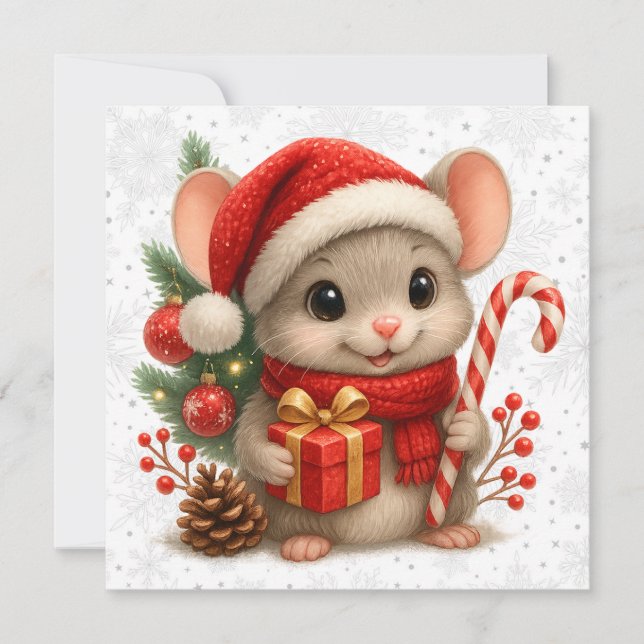 Cartão De Festividades Christmas Mouse Greeting Card (Frente)