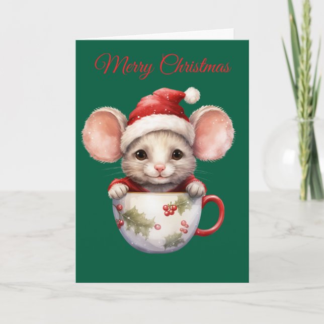 Cartão De Festividades Christmas Mouse in Teacup (Frente)