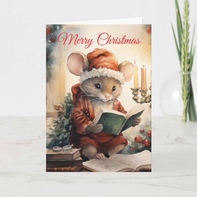 Cartão De Festividades Christmas Mouse reading (Frente)