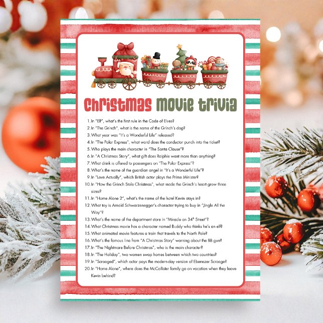 Cartão De Festividades Christmas Movie Trivia  Game (Christmas Game Card)
