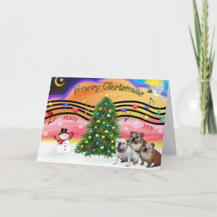 Cartão De Festividades Christmas Music 2 - English Bulldog (três)