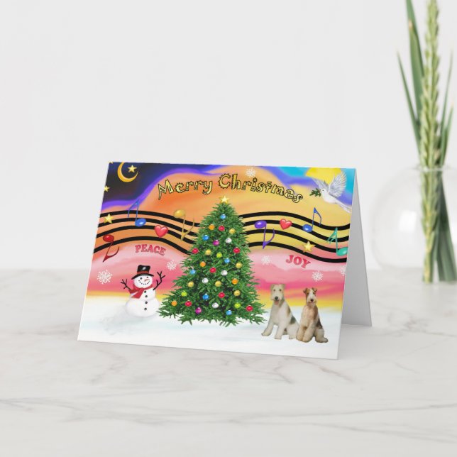 Cartão De Festividades Christmas Music 2 - Fox Terriers (two Wire Haired) (Frente)