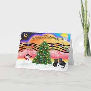 Cartão De Festividades Christmas Music 2 - Pugs (two black)