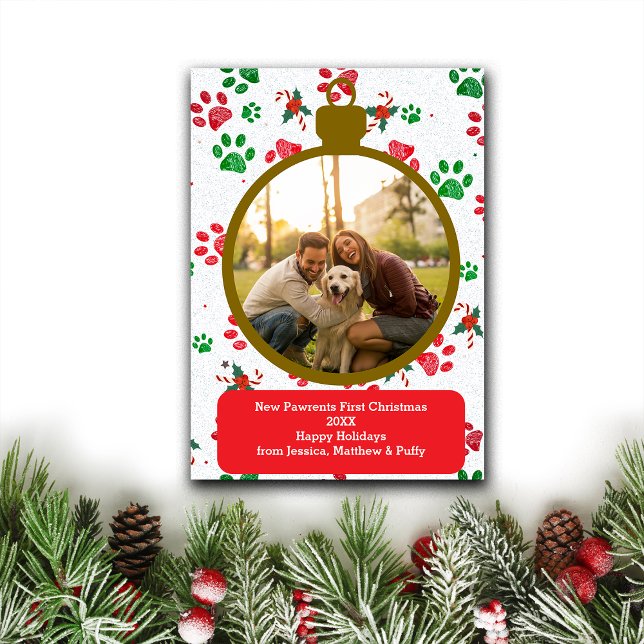 Cartão De Festividades Christmas New Dog Parents Customize Photo (Criador carregado)
