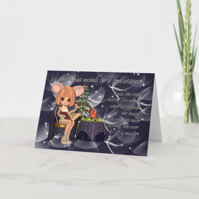 Cartão De Festividades Christmas Niece, night before Christmas mouse (Frente)