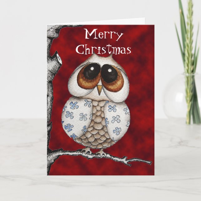 Cartão De Festividades Christmas Owl  Greeting Card (Frente)