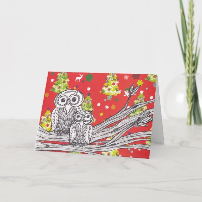 Cartão De Festividades Christmas Owls 1 Christmas Card (Frente)