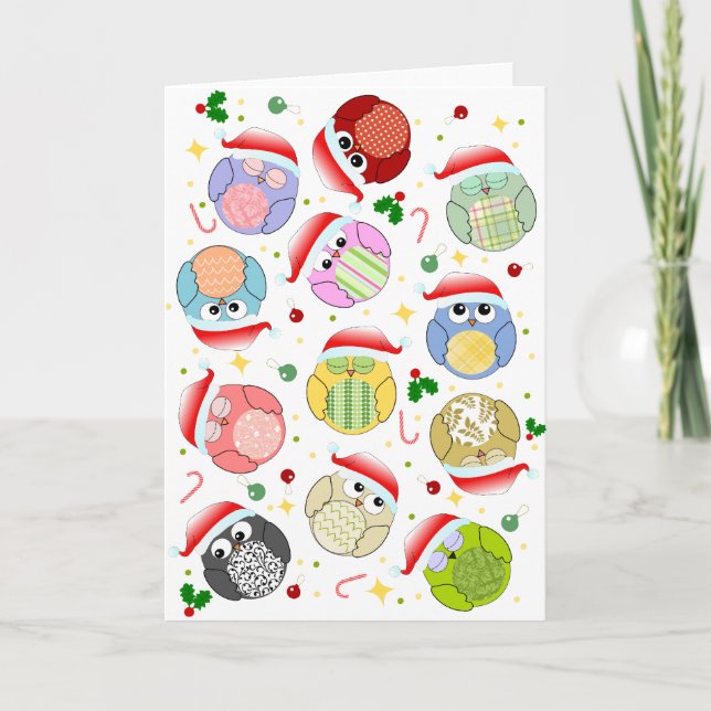 Cartão De Festividades Christmas Owls Design (Frente)