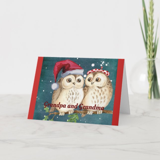 Cartão De Festividades Christmas Owls Grandparents (Frente)