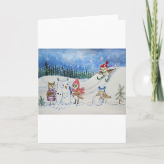 Cartão De Festividades Christmas owls playing in snow