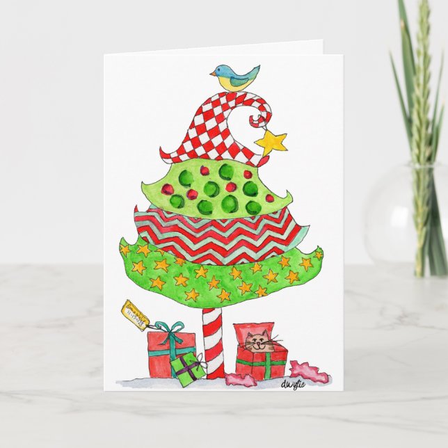 Cartão De Festividades Christmas - Patchwork Tree Folded Holiday Card (Frente)