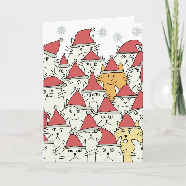 Cartão De Festividades Christmas pattern with a lot of funny cats (Frente)