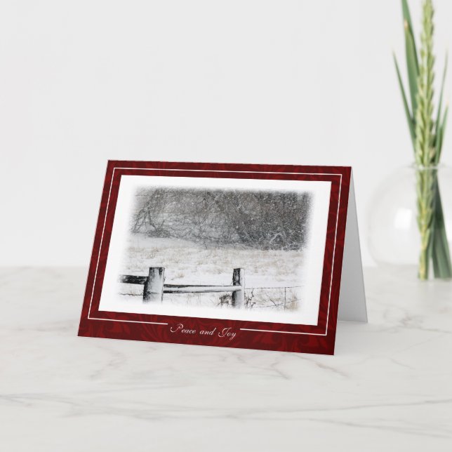 Cartão De Festividades Christmas Peace and Joy Snowy Winter Scene (Frente)