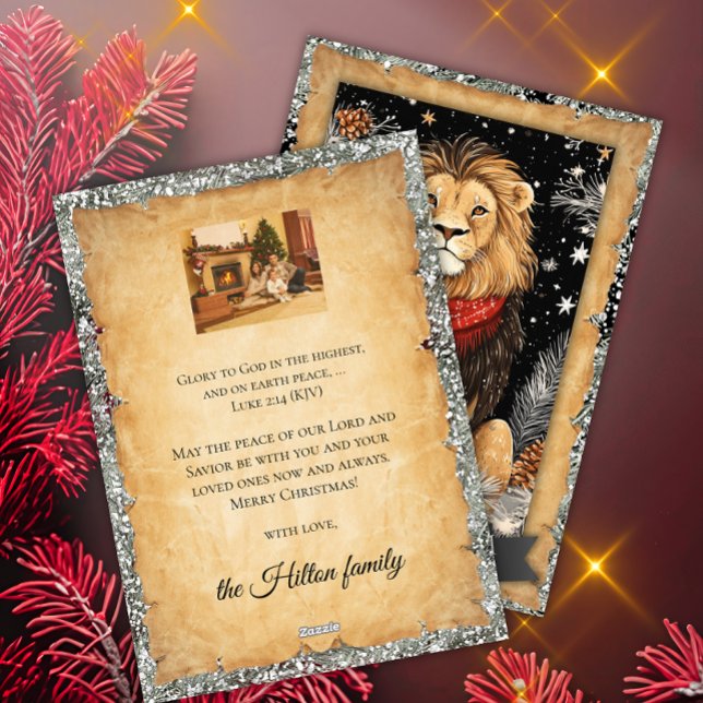 Cartão De Festividades Christmas Peace on Earth Lion Family Photo (Criador carregado)