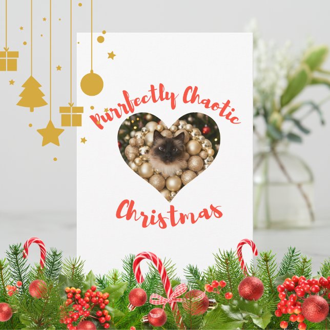 Cartão De Festividades Christmas Personalized Cat Heart Photo Frame (Criador carregado)