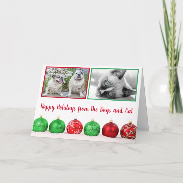 Cartão De Festividades Christmas Photo Red & Green Balls Modern (Frente)