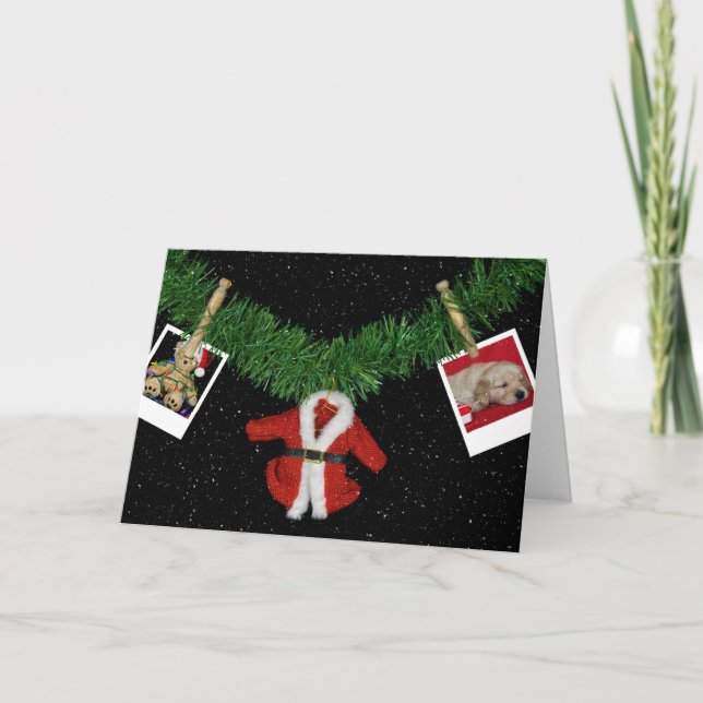 Cartão De Festividades Christmas photos in snowflakes with garland (Frente)