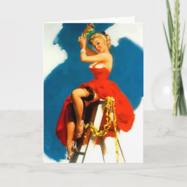 Cartão De Festividades Christmas Pin-Up Girl Missile Toe