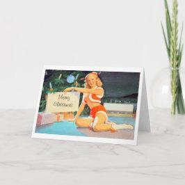 Cartão De Festividades Christmas Pin-Up Girl Under Tree