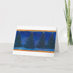 Cartão De Festividades Christmas Pines Blue & Green on Gold