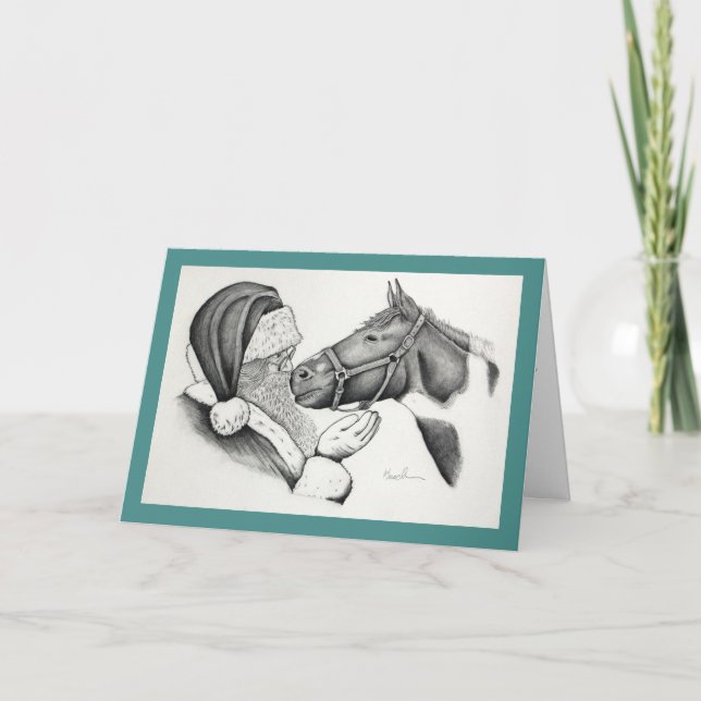 Cartão De Festividades Christmas Pinto Paint Horse and Santa (Frente)