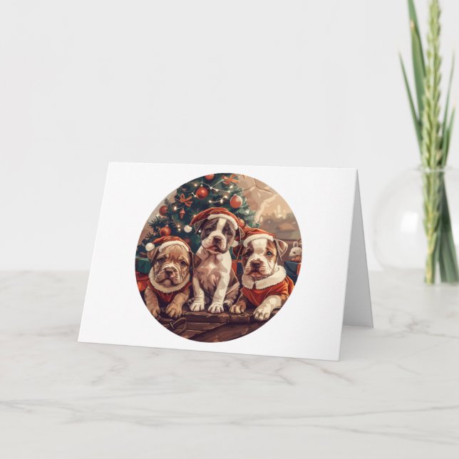 Cartão De Festividades Christmas Pit Bull Puppy Dogs (Frente)