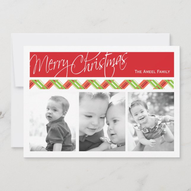 Cartão De Festividades Christmas Plaid  |  Holiday 3 Photo Card (Frente)