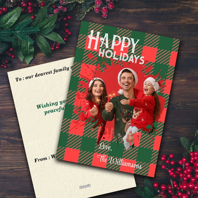 Cartão De Festividades Christmas Plaids Custom Photo Holiday Cards (Criador carregado)