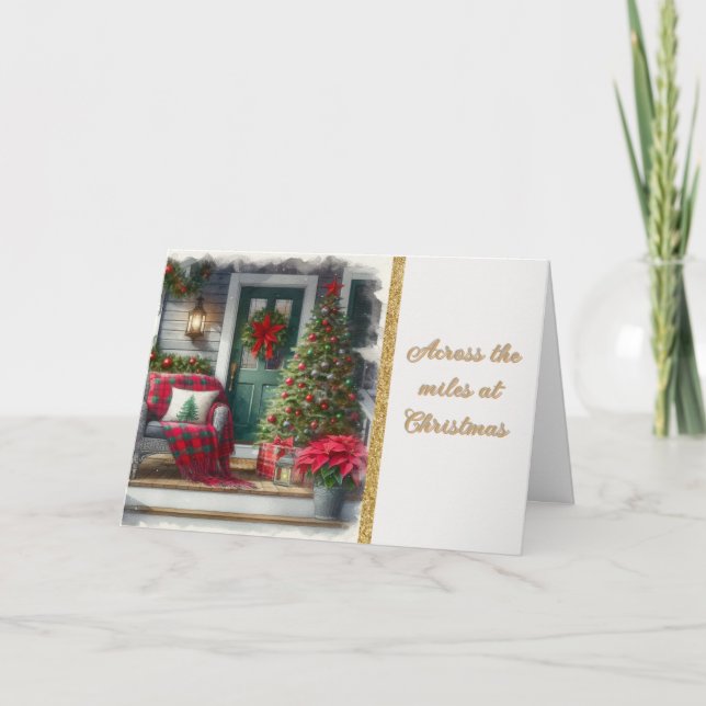 Cartão De Festividades  Christmas Porch Across the Miles  Family Card (Frente)