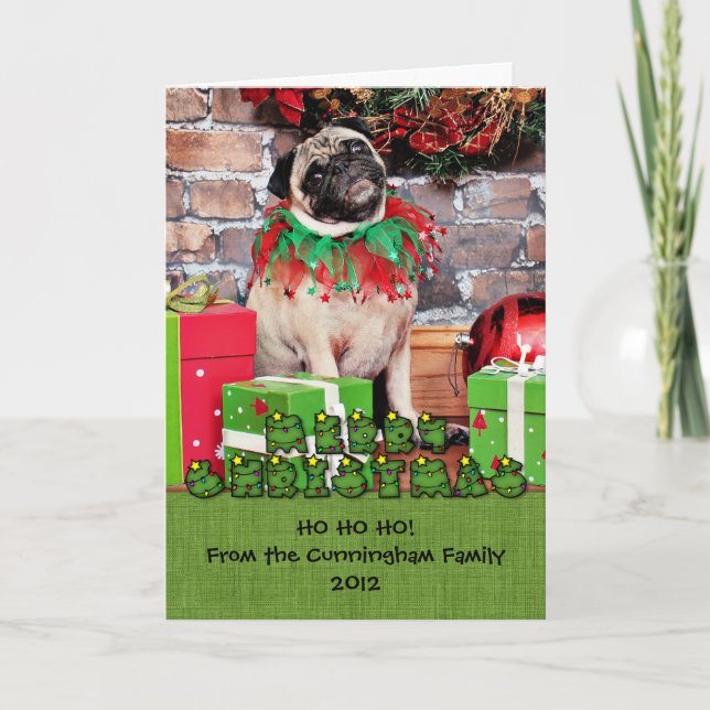 Cartão De Festividades Christmas - Pug - Lily Lou (Frente)