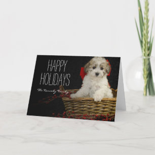 Cartão De Festividades Christmas puppy sitting in basket