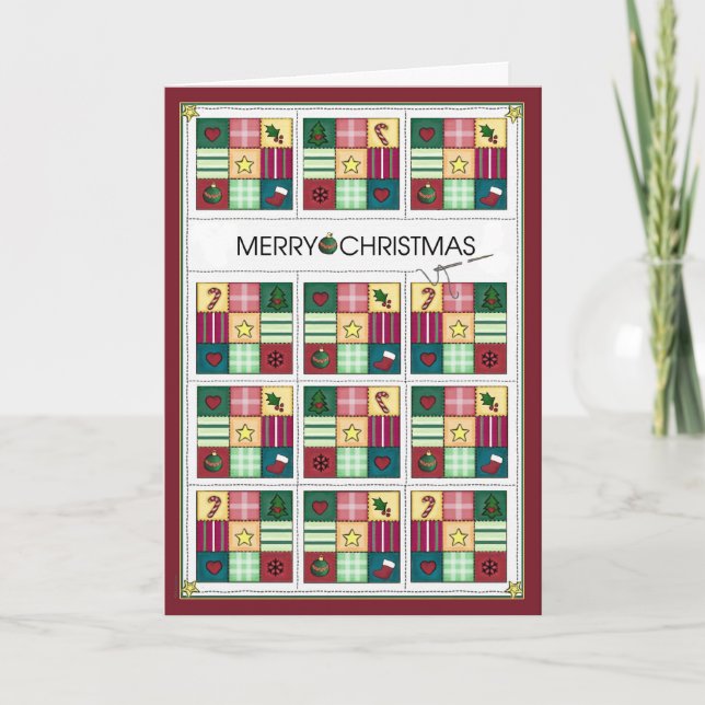 Cartão De Festividades Christmas Quilt Christmas Card (Frente)