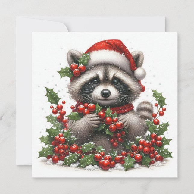 Cartão De Festividades Christmas Raccoon Greeting Card (Frente)