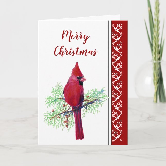 Cartão De Festividades Christmas Red Cardinal Bird Scripture Greeting (Frente)