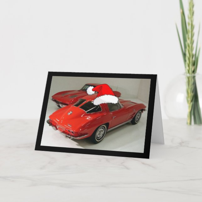 Cartão De Festividades Christmas Red Corvette Classic Split Window (Frente)
