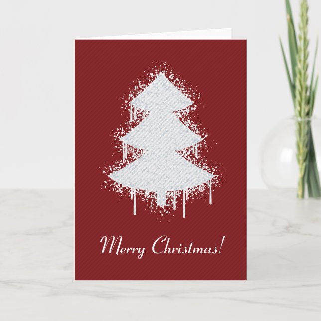 Cartão De Festividades Christmas Red Greeting Card Graffiti White Tree (Frente)