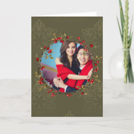 Cartão De Festividades Christmas Red Holly Berry Wreath Peace