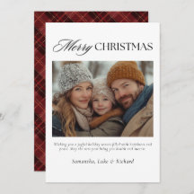 Christmas Red Plaid Family Photo Holiday Card